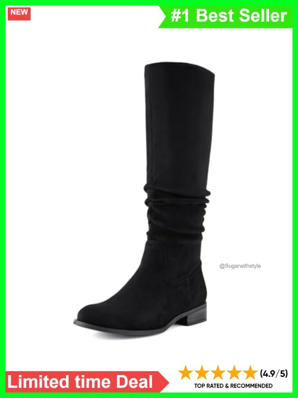 Knee High Faux Suede Boots Womens Slouch Flat Low Heel Pointed Toe Side Zip